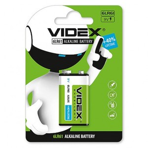 Батарейка щелочная Videx 6LR61/9V (Крона) 1 шт. BLISTER