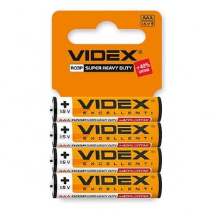 Батарейка солевая Videx R03P/AAA 4 шт. SHRINK CARD