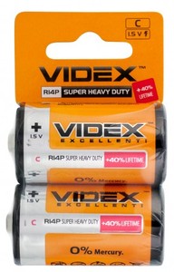 Батарейка солевая Videx R14P/C 2 шт. SHRINK CARD