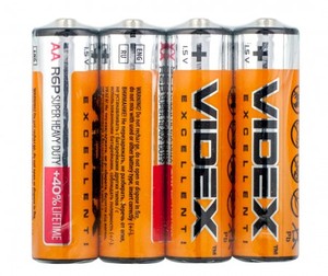 Батарейка солевая Videx R6P/AA 1.5V 4 шт. SHRINK