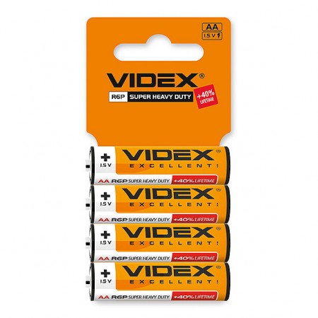 Батарейка солевая Videx R6P/AA 1.5V 4 шт. SHRINK CARD