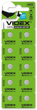 Батарейка Videx AG5/LR754 10шт.