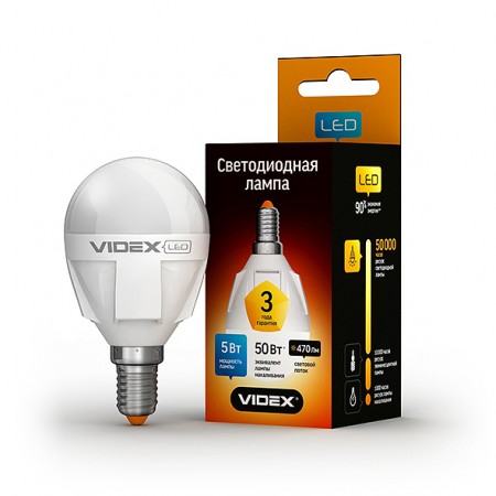 Светодиодная лампа (LED) Videx G45 5W E14 3000K 220V